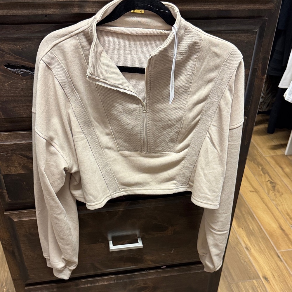 Cleo Harper Cream Cropped Zip-Up Top